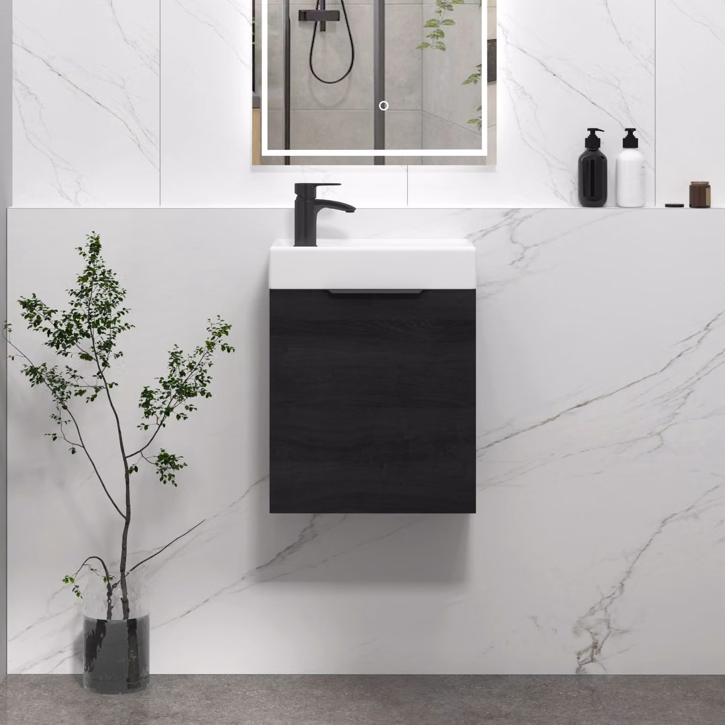 Royal Bathrooms Como Wall Hung Cloakroom Vanity Unit with Basin and 1 Door in Hale Black with Matt Black Handle