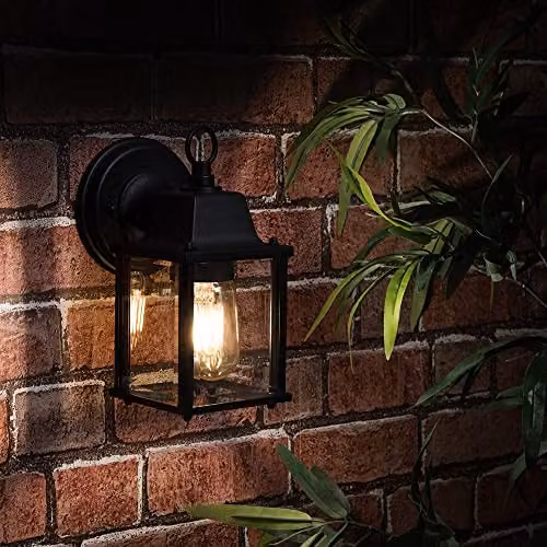 ValueLights MiniSun Modern Black Metal and Glass Outdoor Wall Lantern – 4