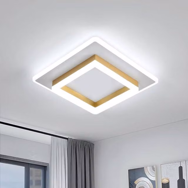 Goeco Modern Square LED Ceiling Light, 30W, Gold/Brass, 6500K Cool White