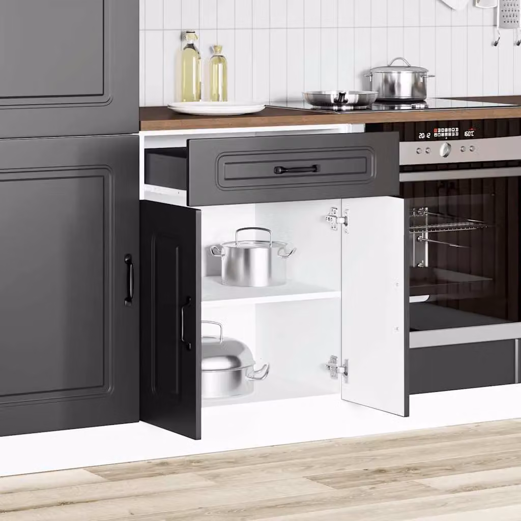 Berkfield Home Kalmar Matt Black Kitchen Base Cabinet with Hinged Doors and Internal Shelves – 2