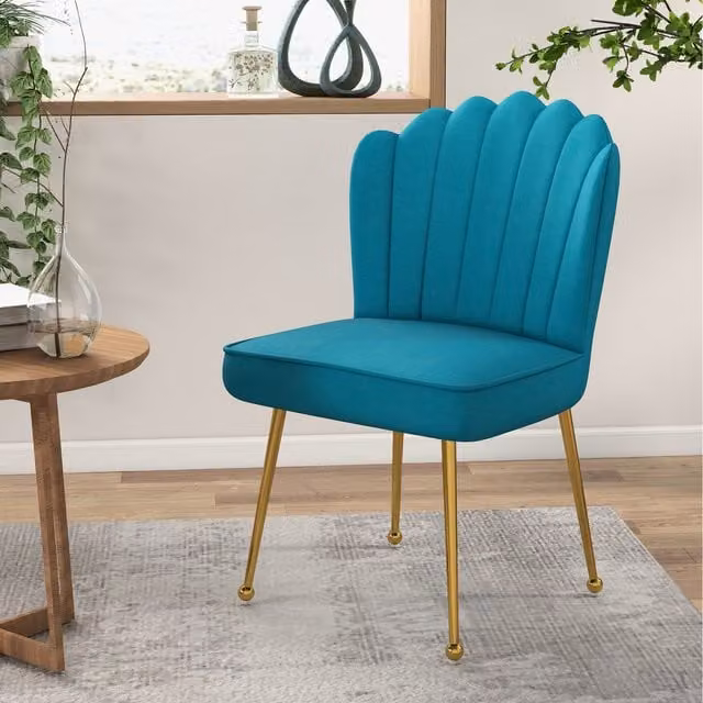 HOMCOM Blue Velvet Shell Luxe Accent Chair with Gold Metal Frame