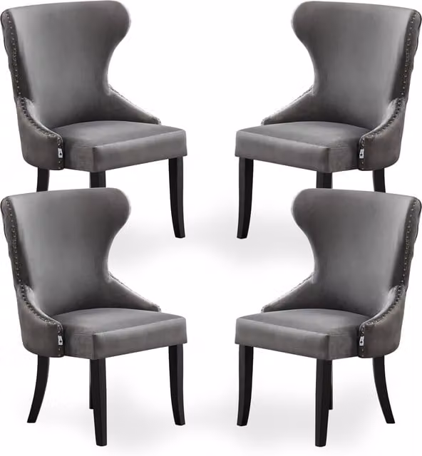 Life Interiors Mayfair LUX Velvet Dining Chairs, Set of 4, Grey