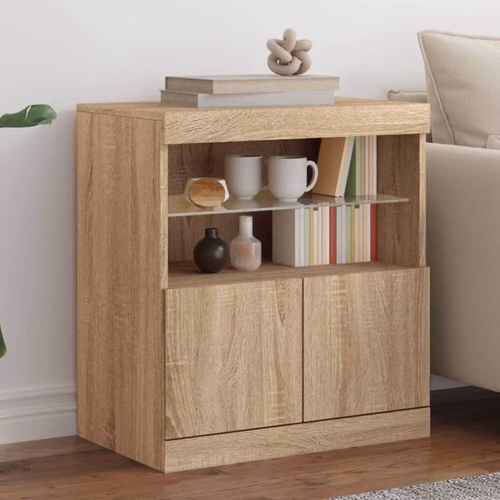 Berkfield Home Sonoma Oak Sideboard with Integrated LED Lights in Light Tan, W: 60 cm, D: 37 cm, H: 67 cm – 1