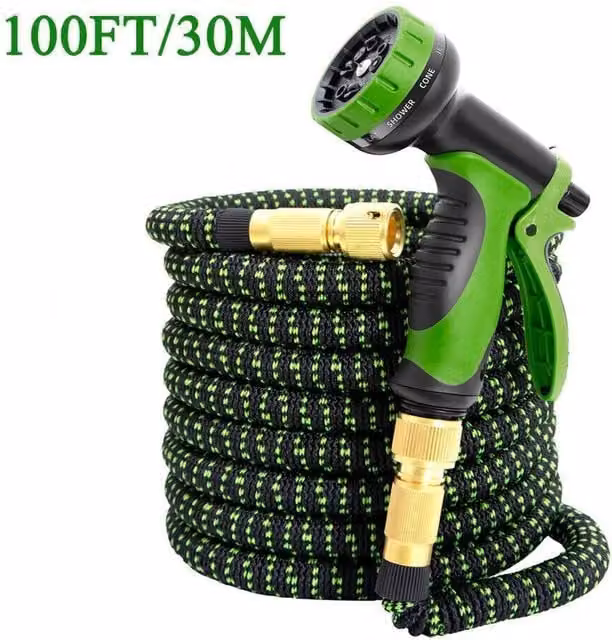 NESTLUNE Heavy Duty Expandable Flexible Garden Hose in Green, 100ft