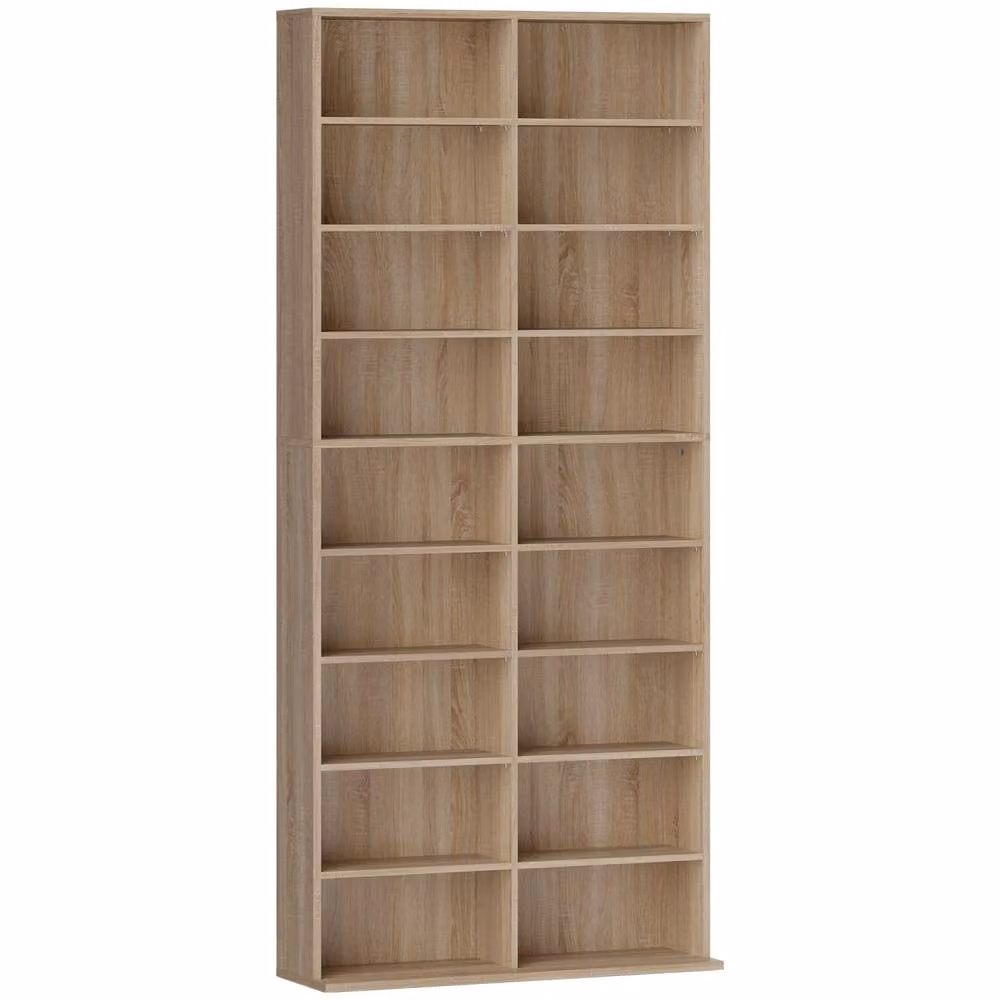 Wyld Haus Karave Wood Tall Media Storage Tower in Natural Brown with 640 Disc Capacity, H 175 x W 32 x D 78.5 cm – 2
