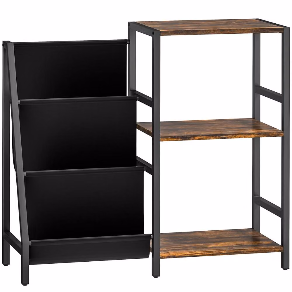 Wyld Haus Nobalo Industrial 3 Tier Side Table in Brown with Wood and Metal Construction, H: 74 cm, W: 30 cm, D: 84 cm – 2