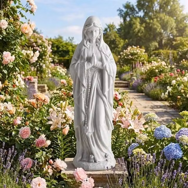NESTLUNE Grey Religious Outdoor Sculpture with Aged Finish, H 74.5 cm x W 15 cm x D 15 cm
