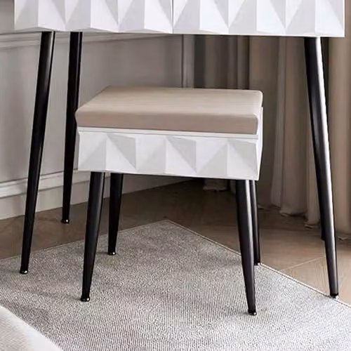 CARME Montana Padded Velvet Storage Stool in White and Black, W/D/H: 45 x 40 x 45 cm – 2