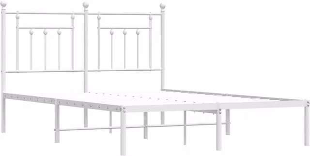 Berkfield Home Metal Bed Frame with Headboard in White, W/D/H: 150 x 200 cm, King Size