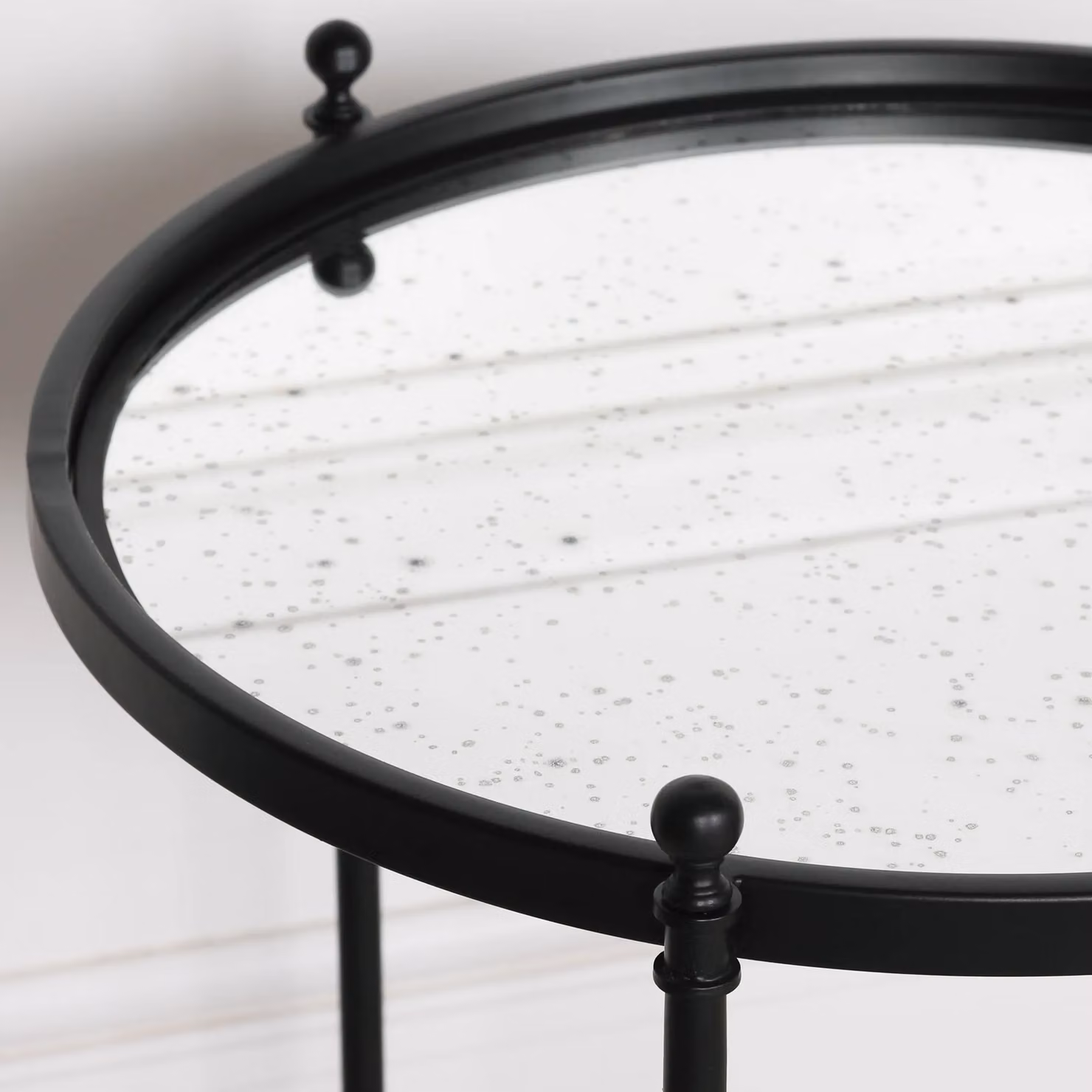 Glasstone Black Iron Round Side Table with Antique Mirror Glass, W/D/H: 55 x 55 x 74 cm – 2
