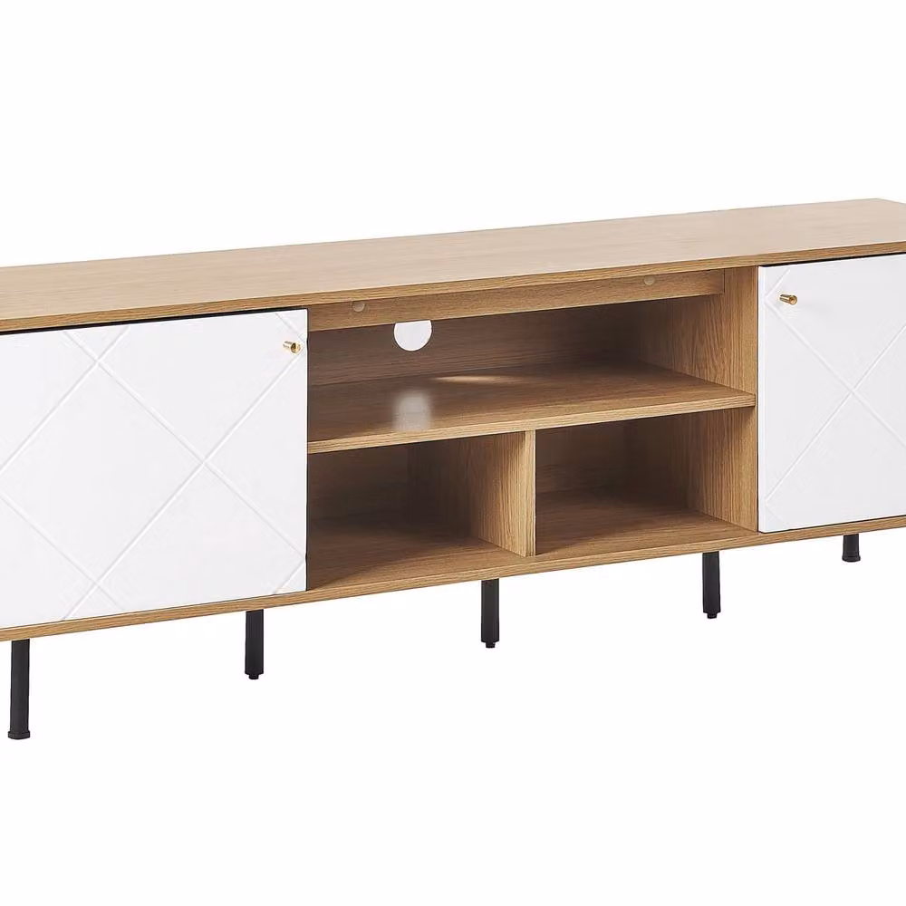 Wyld and Coco Scandinavian Geometric TV Stand in Brown and White MDF, W: 160 cm, D: 56 cm, H: 40 cm – 2