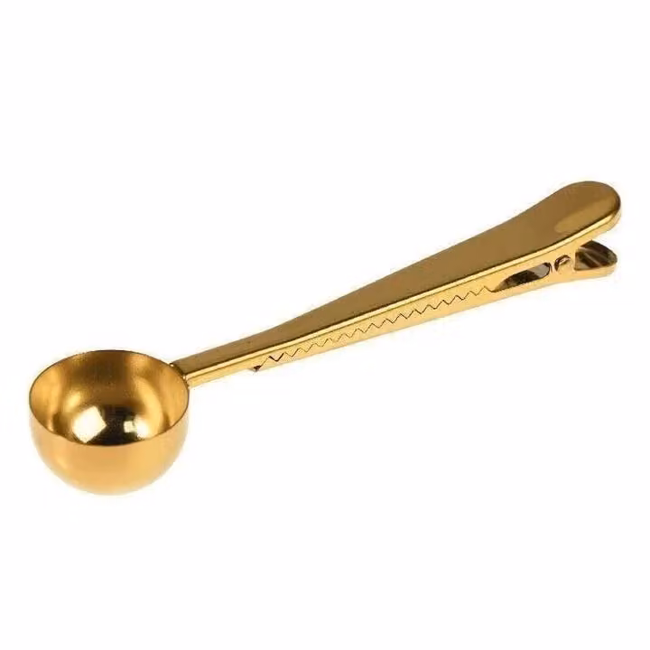 La Gent Gold Stainless Steel Coffee Scoop with Clip