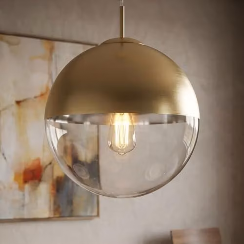Globo Lighting Modern Sphere Glass Pendant Lamp in Gold and Transparent, H 120 cm x W 33 cm x D 33 cm – 1