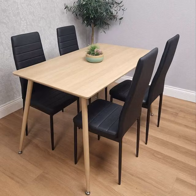 KOSY KOALA Modern Rectangular Dining Table Set with 4 Black Chairs, Brown and Black