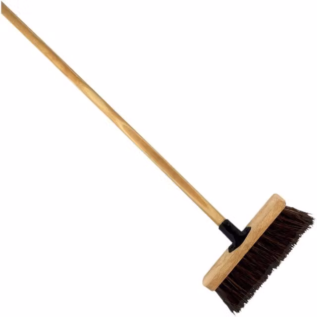 SolaDirect Brown Bassine Broom with Wooden Handle and Natural Fibres, 25.4 cm