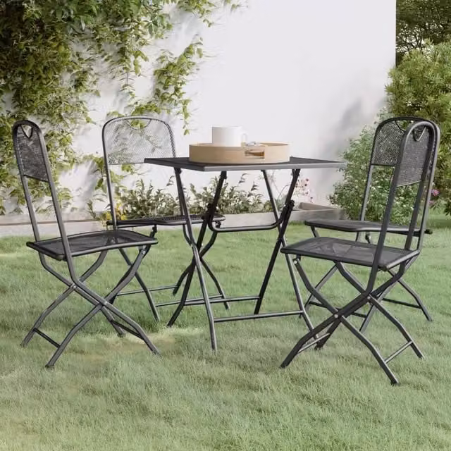 Berkfield Home 5 Piece Modern Garden Dining Set in Anthracite Black Expanded Metal Mesh