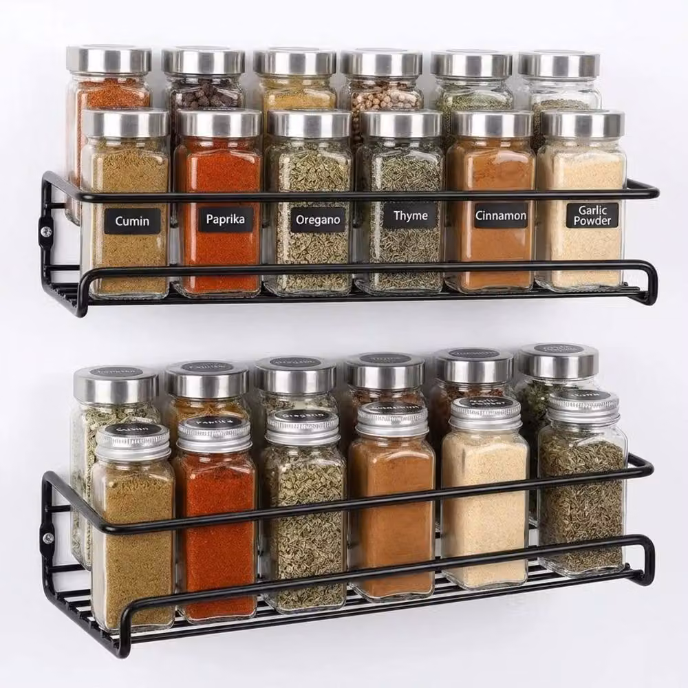 VOGREX Black Metal Wall Mount Spice Racks (Set of 2) – 4