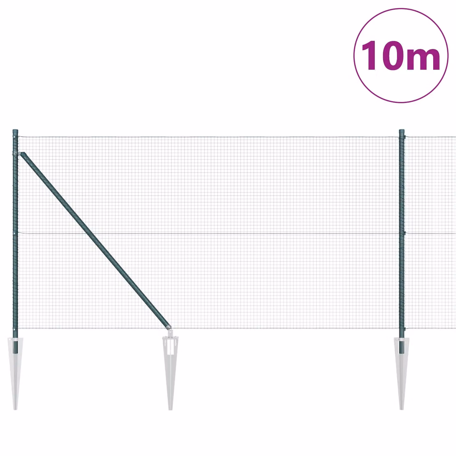 Berkfield Home Green Steel and PVC Coated Round Mesh Fence Post Set of 2 – 2