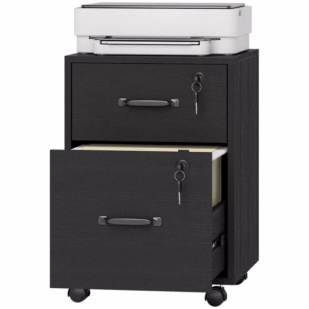 STILVORA 2 Drawer Filing Cabinet with Castors in Black – 4