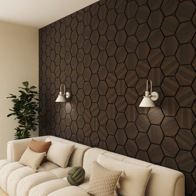 2 Pack Smoked Oak Hexagonal Acoustic Wall Panels in Brown MDF