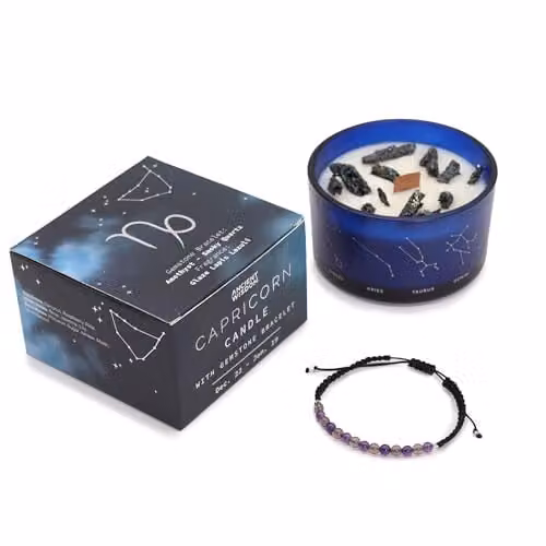 Serenityy Capricorn Zodiac Crystal Candle with Gemstone Bracelet in Blue