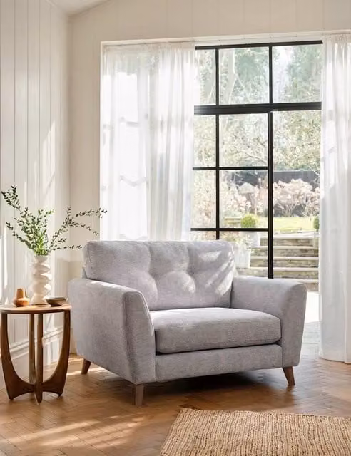 Barker and Stonehouse Ellis Mid-Century Snuggle Chair in Grey Fabric