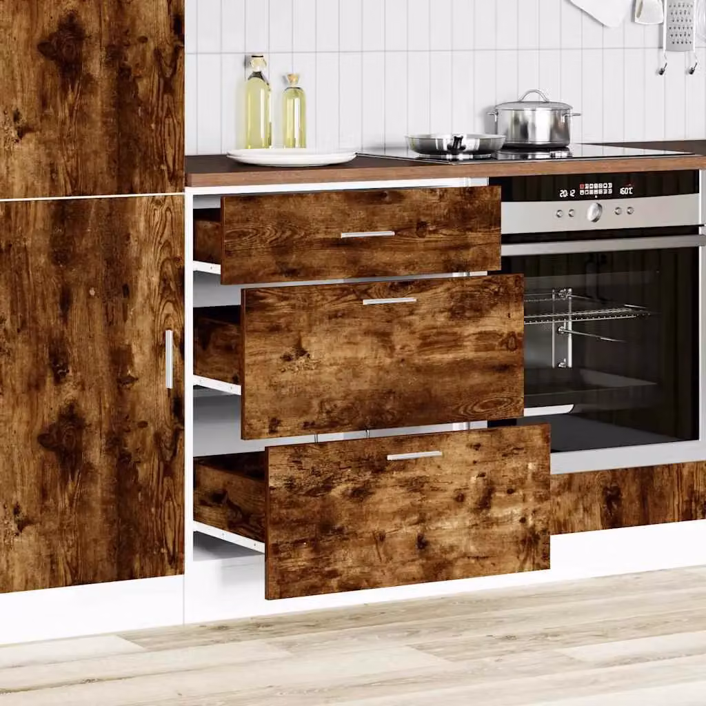Berkfield Home Freestanding Kitchen Base Unit in Smoked Oak Brown Matt Engineered Wood – 2