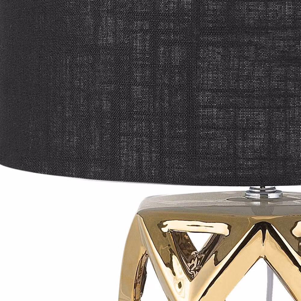 Wyld and Coco Modern Table Lamp with Gold Ceramic Base and Black Fabric Drum Shade – 4