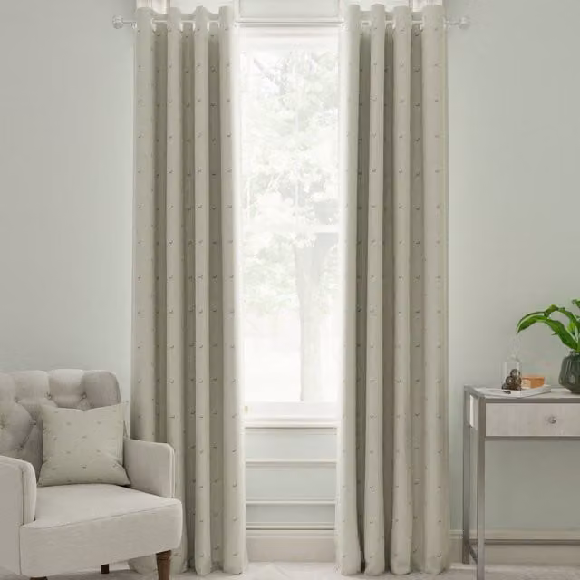 Sophie Allport Hare Made to Measure Blackout Linen and Cotton Eyelet Curtains in Beige and Grey