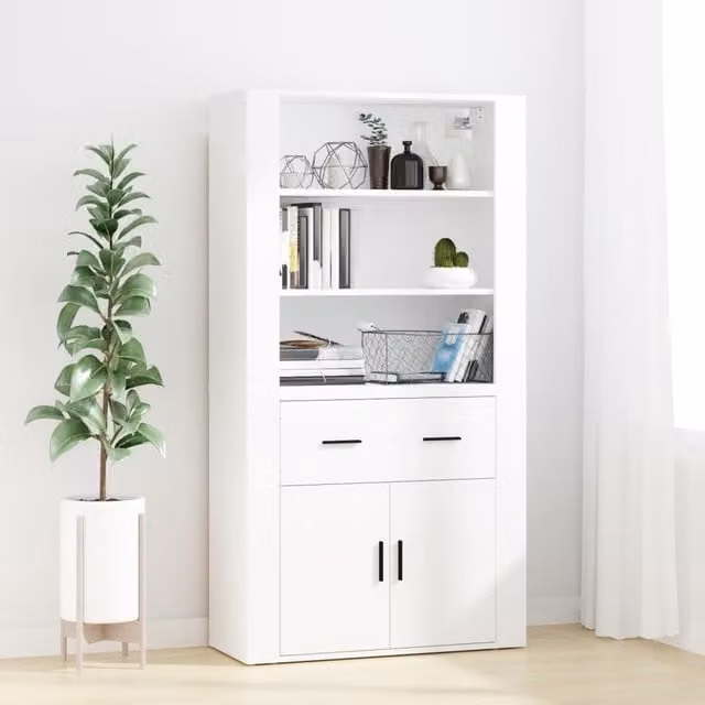 Berkfield Home White Matt Wall Mounted Highboard with Hinged Doors and Internal Shelves