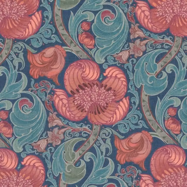 HOUSE Llewelyn-Bowen Down The Dilly Printed Velvet Fabric in Sanguine Multicolour