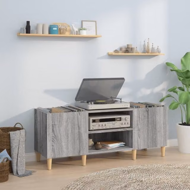 Berkfield Home Record Cabinet in Grey Sonoma, W/D/H: 121 x 38 x 48 cm – 1