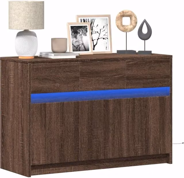 Berkfield Home Modern TV Cabinet with Integrated LED Lighting in Brown Oak, W/D/H: 91 x 34 x 61 cm