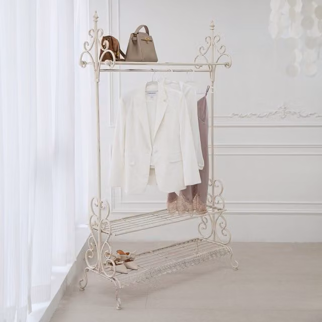 Charles Bentley Classic Metal Clothes Rail and Coat Stand in Matt Beige