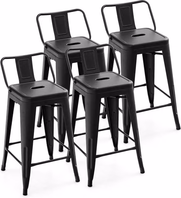 Costway Set of 4 Industrial Metal Stools in Matt Black