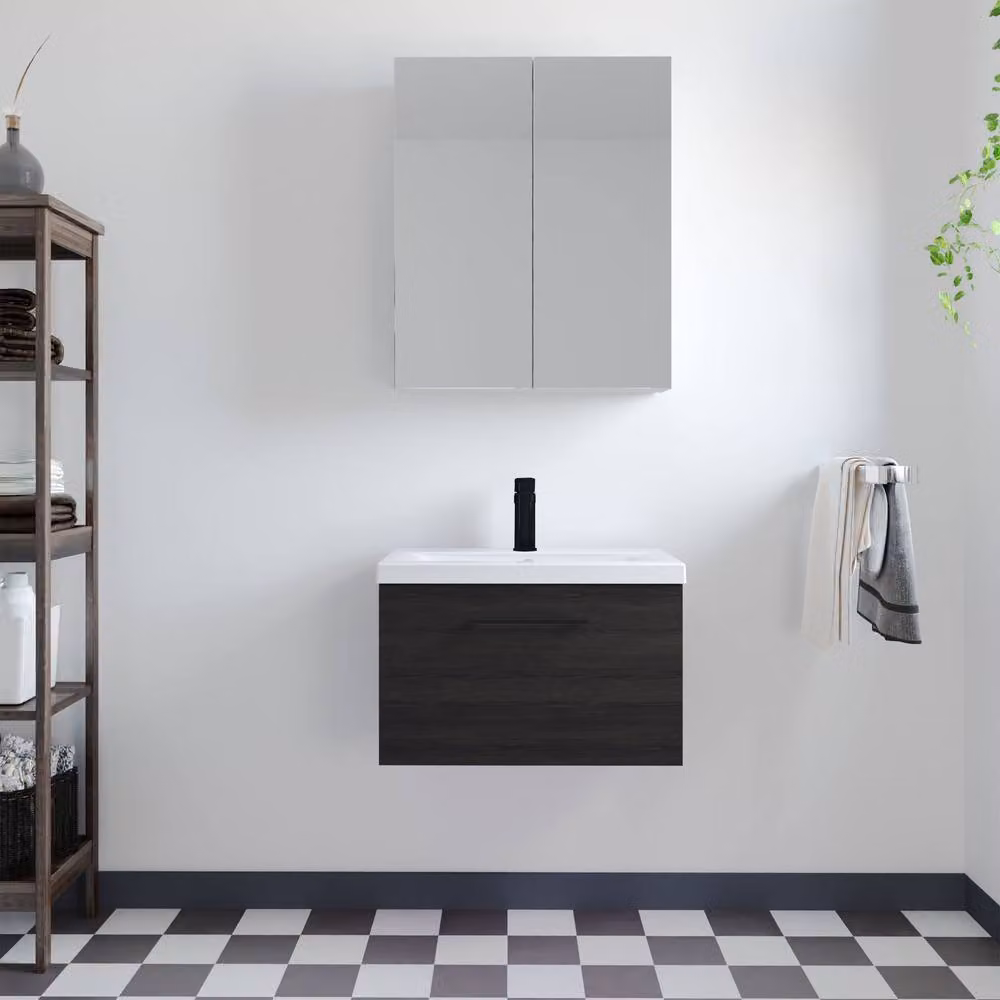 Balterley Modern Wall Hung 1 Drawer Vanity Unit in Matt Woodgrain Black – 2
