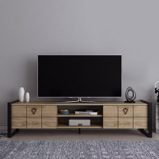 Decorotika Mila Modern TV Unit TV Stand in Oud and Black, W/D/H: 184 x 45 x 40 cm