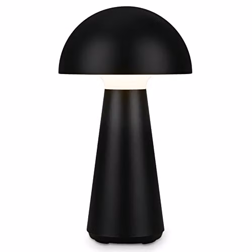 Briloner Rechargeable LED Mushroom Table Lamp, Dimmable Touch Control Wireless Night Light, Matt Black, W/D/H: 28 x 16 x 16 cm – 8