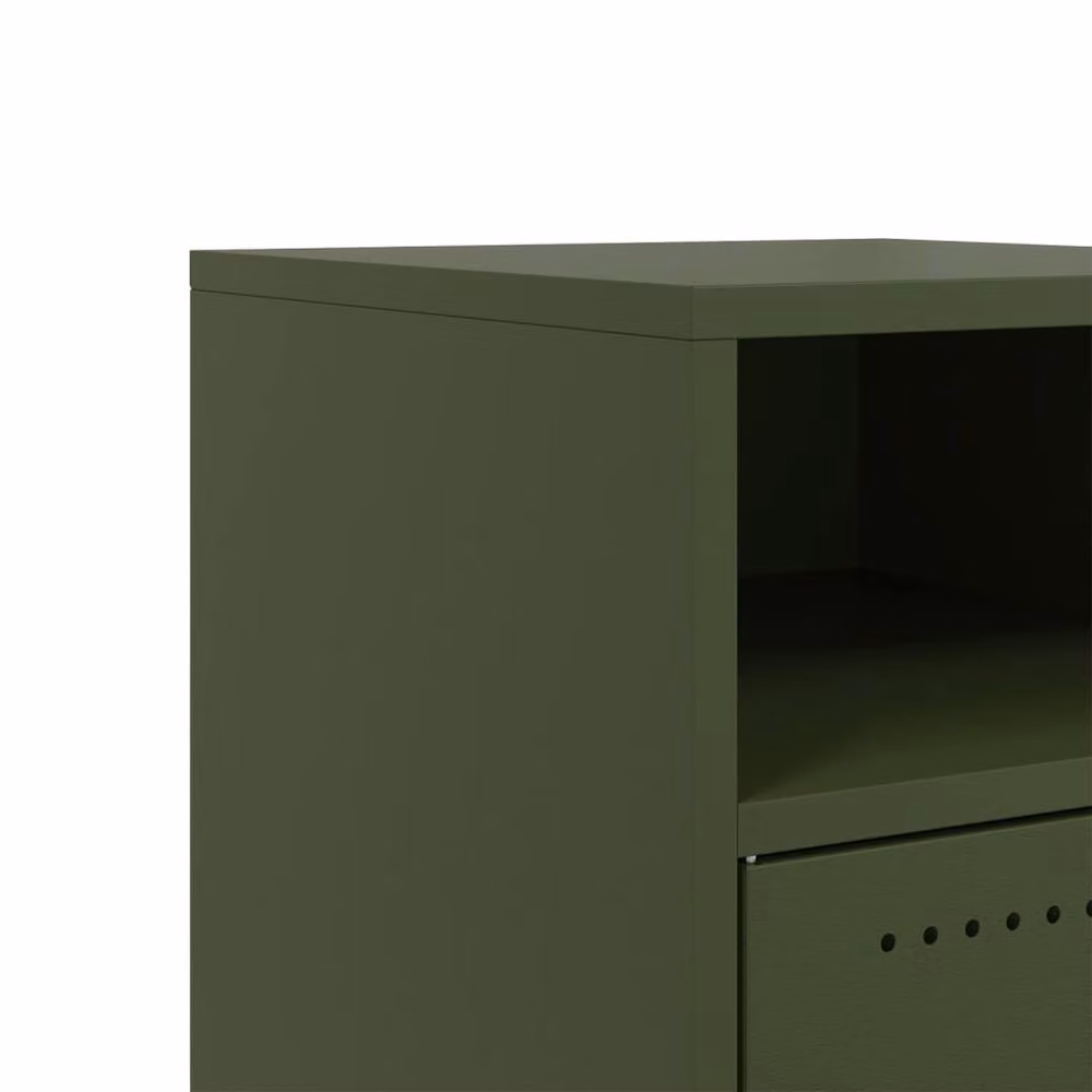 Berkfield Home Set of 2 Modern Metal Bedside Cabinets in Olive Green, W/D/H: 36 x 39 x 59 cm – 5