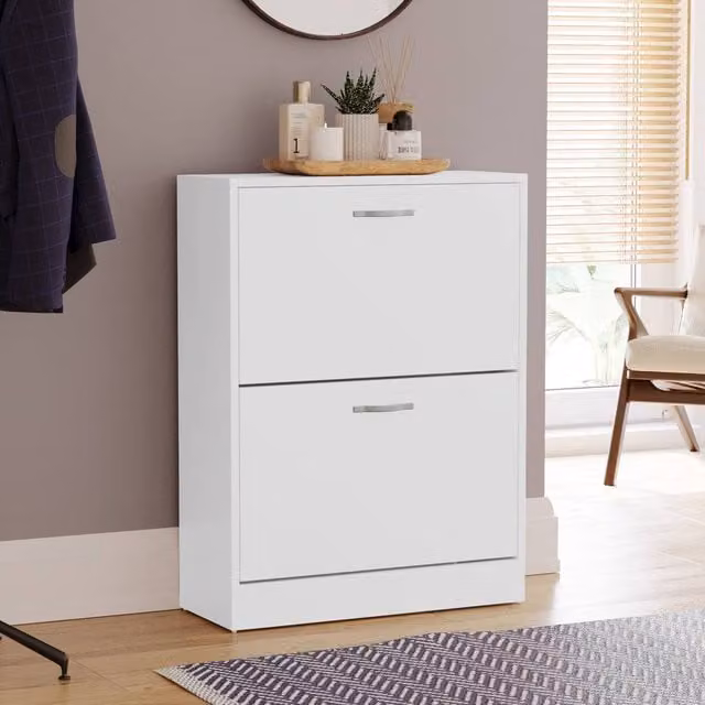 HD Designs Vida Designs Modern White 2 Drawer Shoe Cabinet with Tilting Compartments