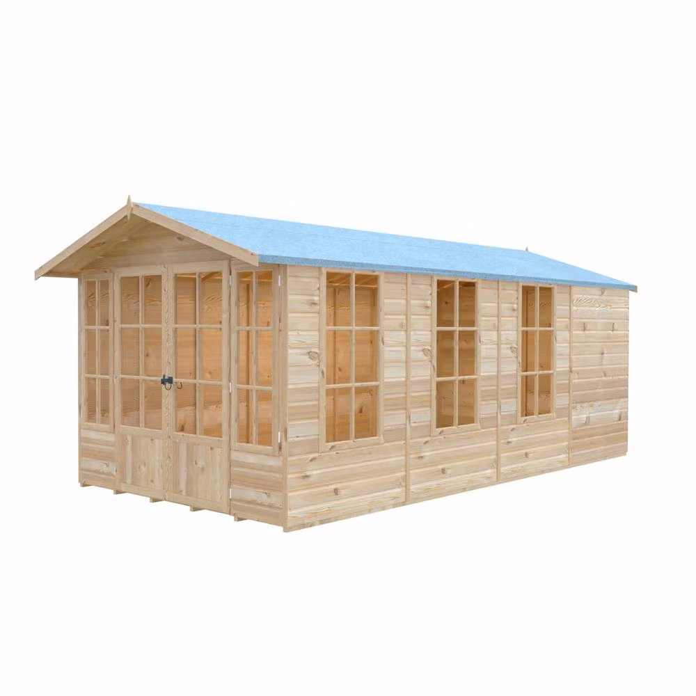 Shires Delmora 8x16 Shiplap Wood Summerhouse in Light Brown, L477.6 x W245.6 x H217.4 cm