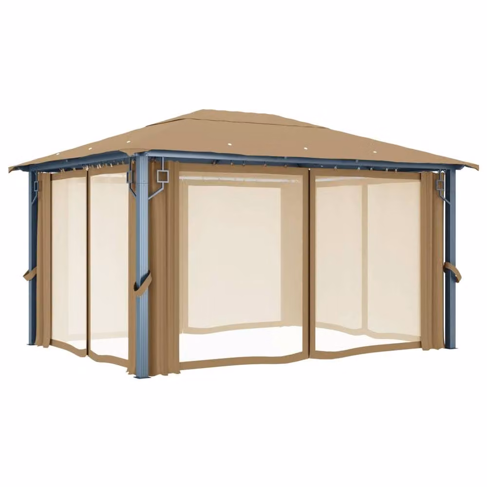 Berkfield Home Aluminium Gazebo with Curtains, Beige, W: 400 cm, D: 300 cm – 2