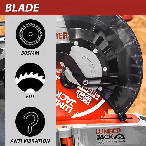 Lumberjack 12 Inch Double Bevel Mitre Saw with LED Shadow Light in Red W/D/H: 1000 x 760 x 340 mm – 8