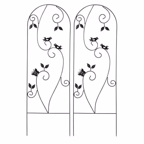 Garden Gear Black Metal Bird Design Plant Supports, Set of 2, Height: 120 cm, Width: 40 cm, Depth: 40 cm