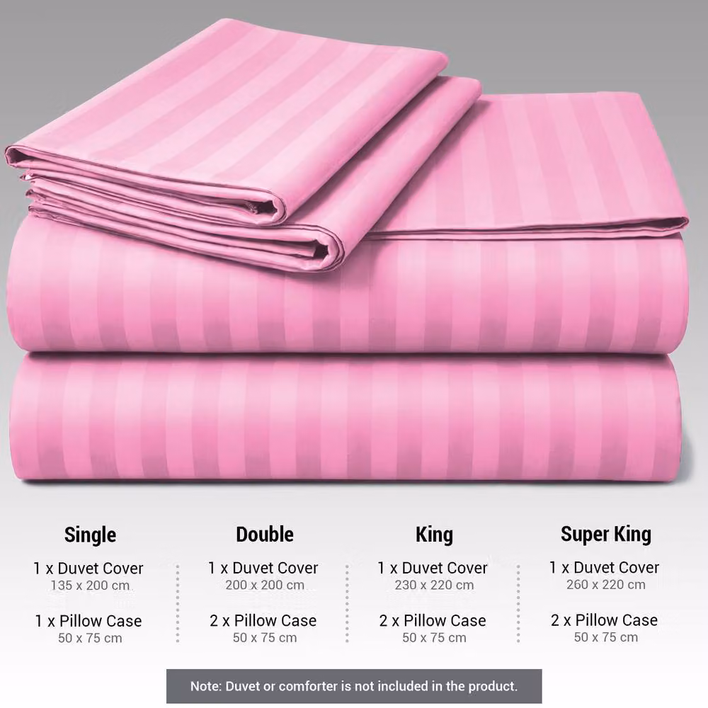 Pamposh Pink Microfibre Striped Duvet Cover and Pillowcase Set, W: 140 cm, L: 200 cm – 2