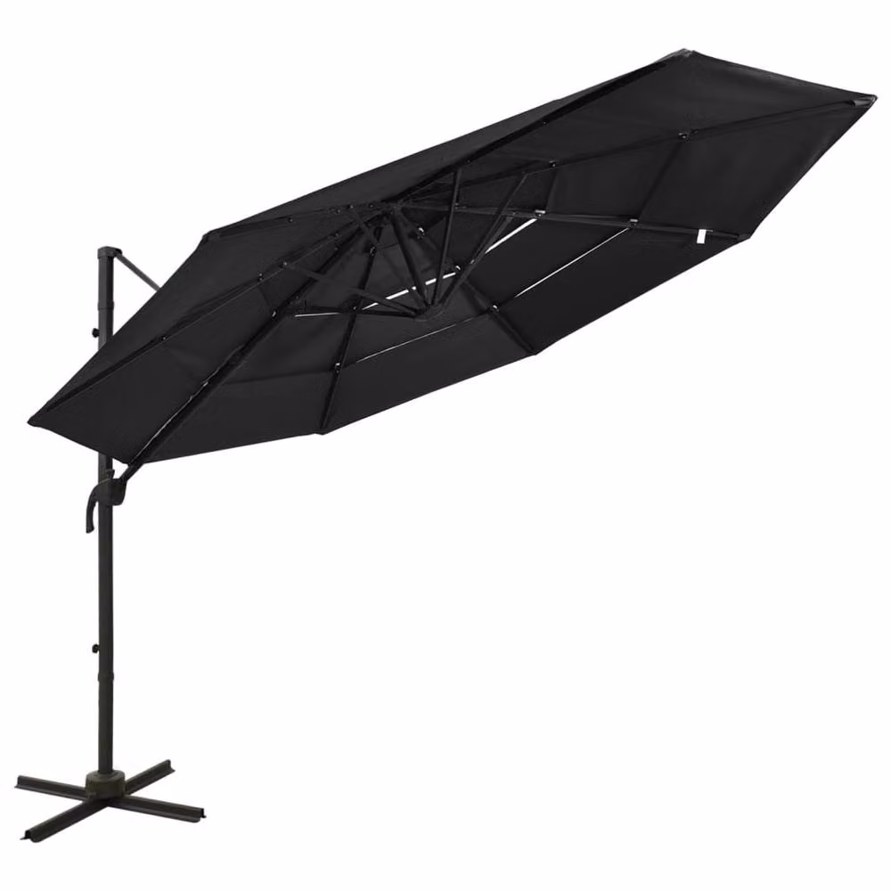 Berkfield Home 4-Tier Parasol with Aluminium Pole, Black, W: 300 cm, D: 300 cm, H: 247 cm – 2