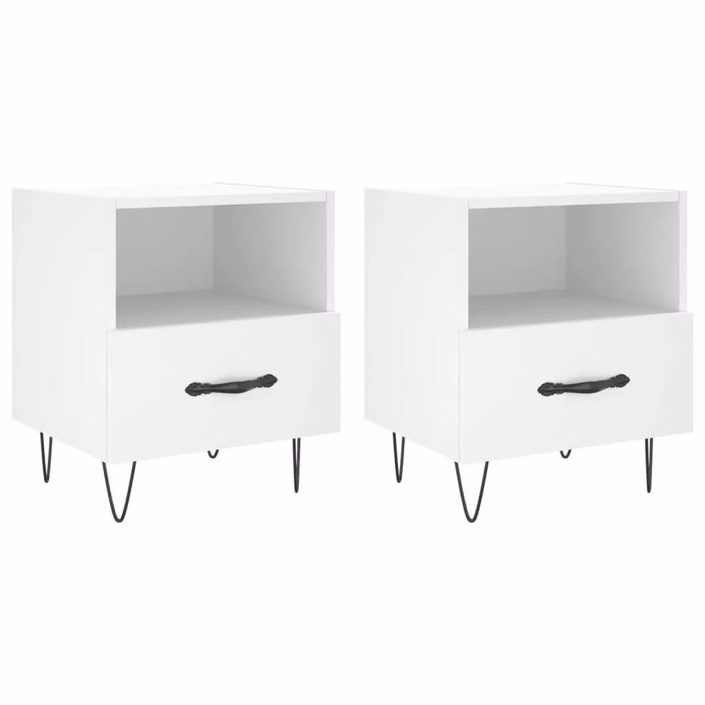 Berkfield Home Set of 2 White Modern Bedside Cabinets in Engineered Wood, W: 40 cm, D: 35 cm, H: 47.5 cm