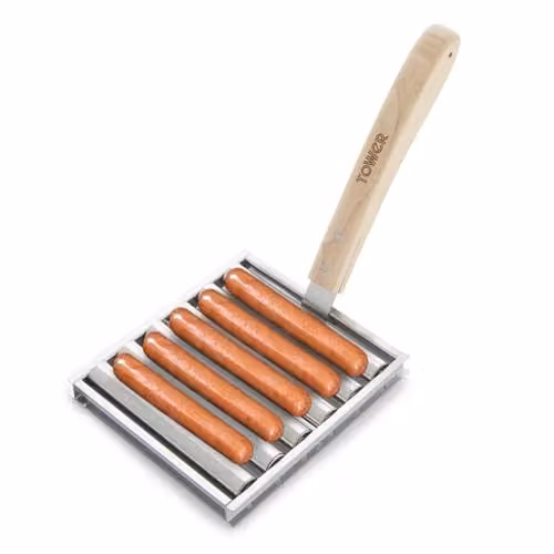 Tower T932024 BBQ Hot Dog Roller in Silver with Stainless Steel and Wooden Stay Cool Handle – 1