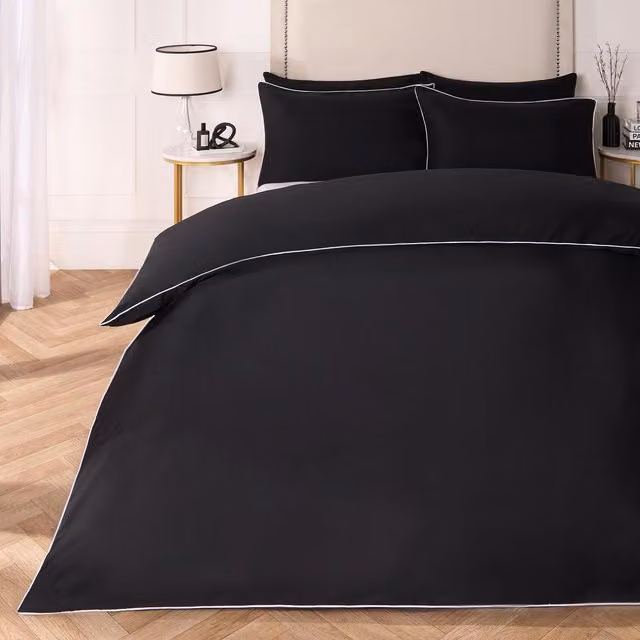 OHS Black Microfibre Polyester Piped Edge Duvet Cover, 140 x 200 cm