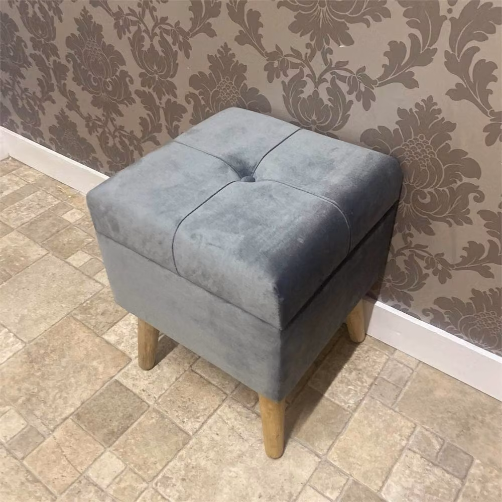 Havendro Modern Square Grey Velvet Upholstered Ottoman Footstool – 2